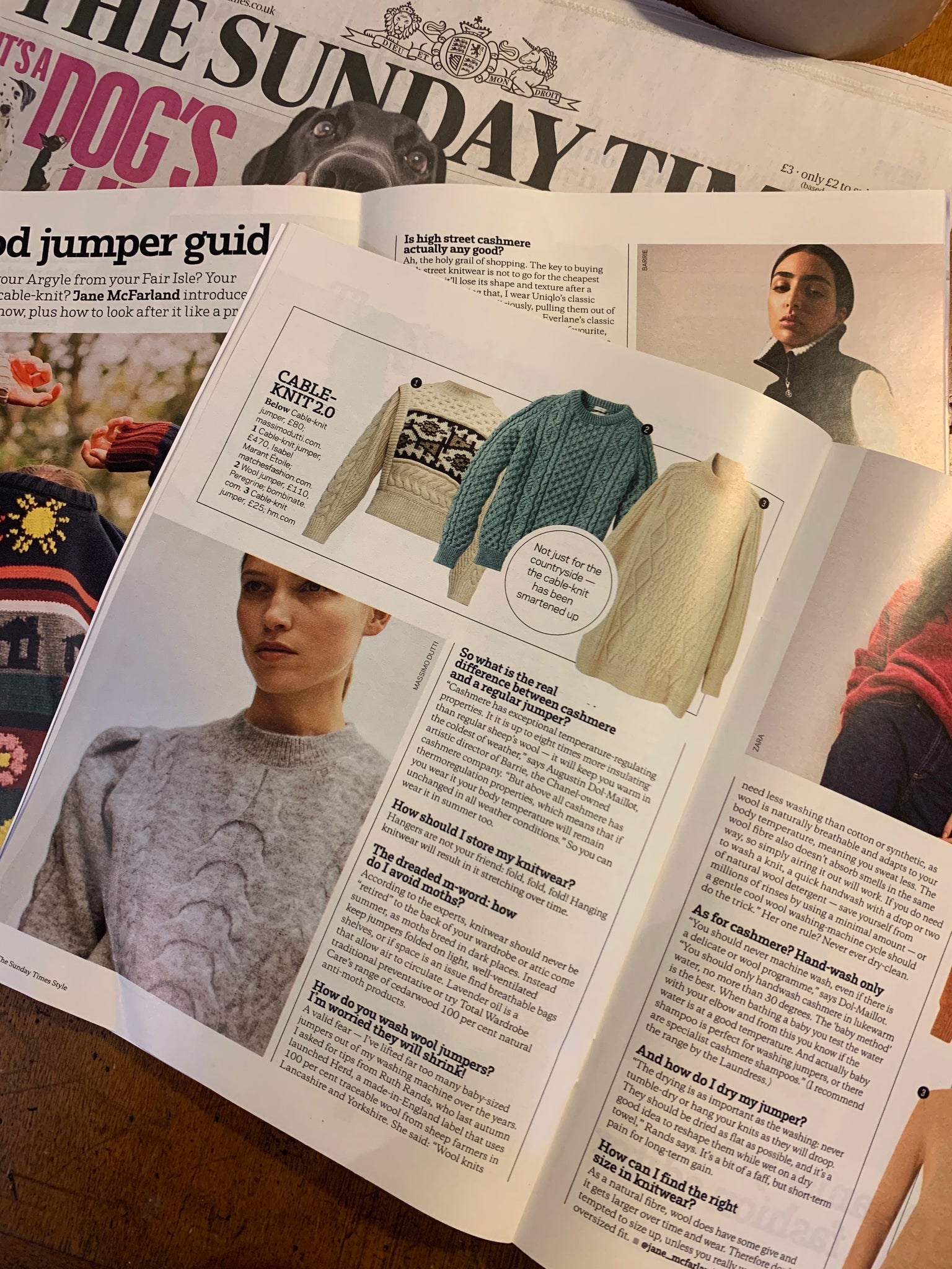 Ruth Rands advises on knitwear care in the Sunday Times Style magazine