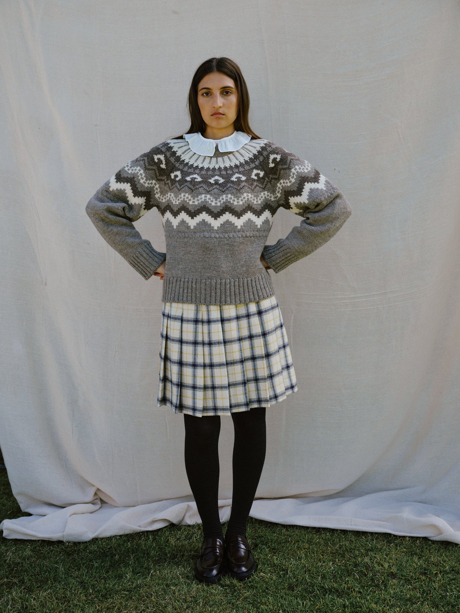 Fleetwood Jumper in Pebble with Loam & Ecru