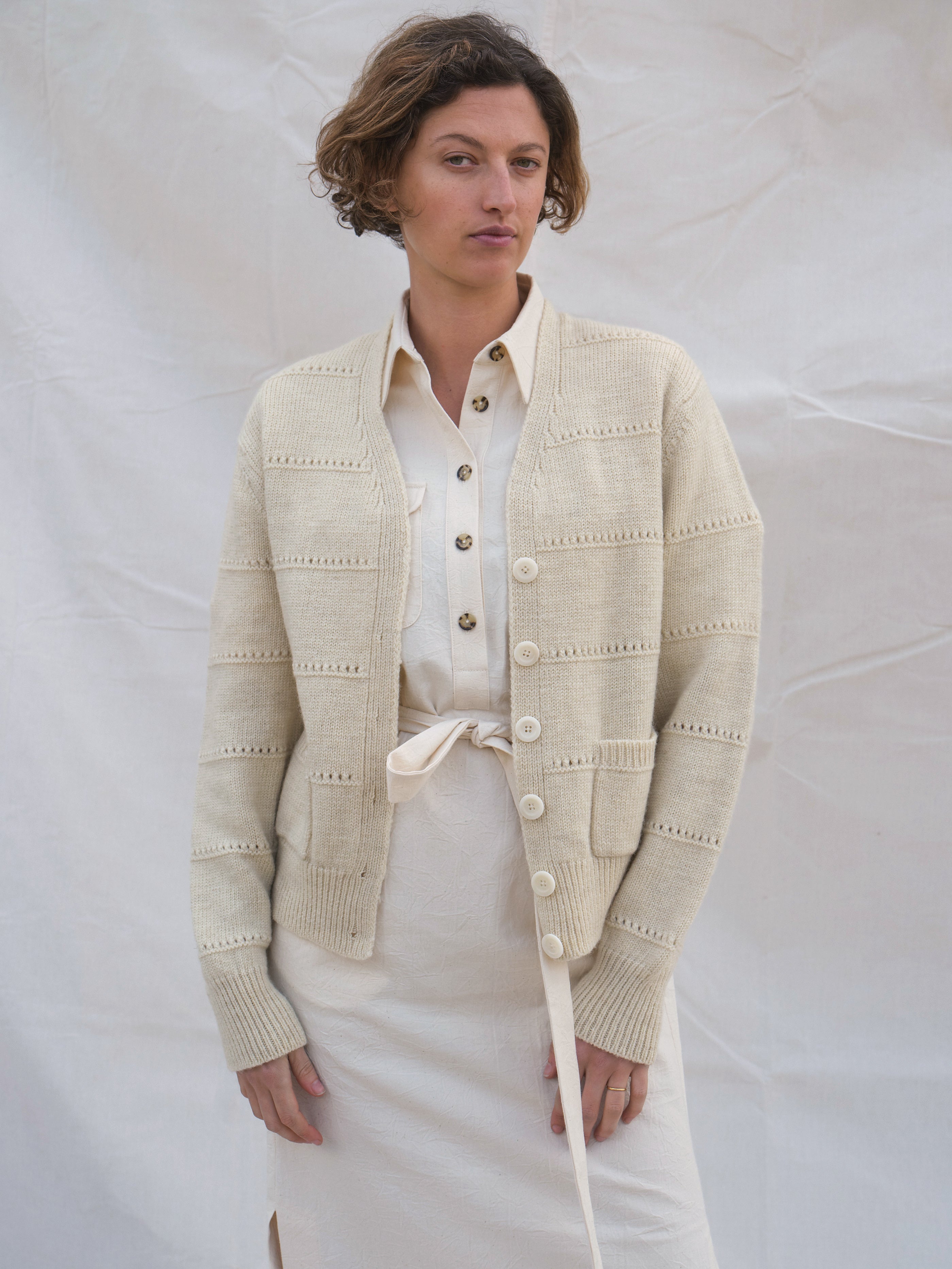 Pendle Cardigan Ecru Pointelle