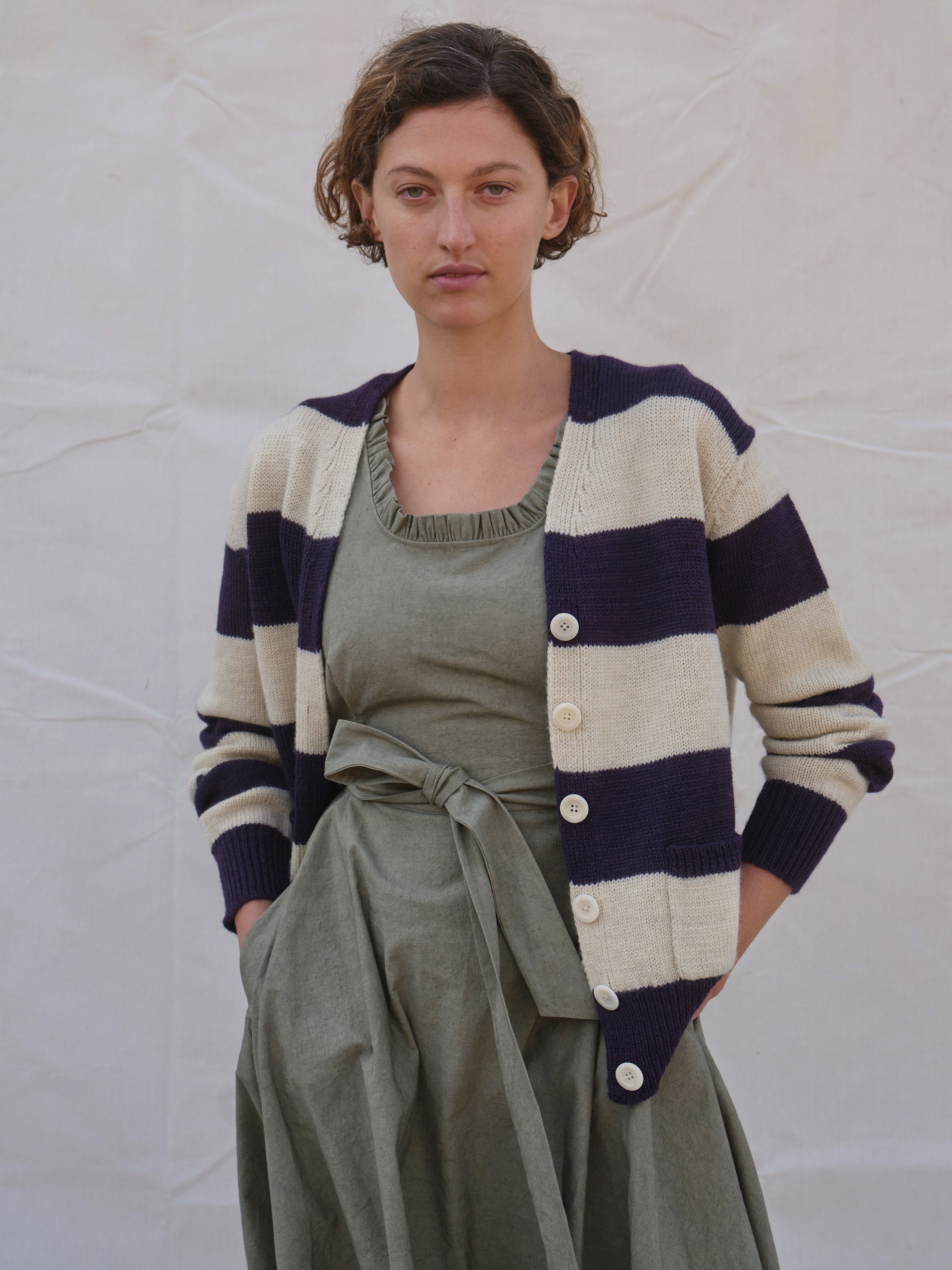 Pendle Cardigan Damson & Ecru