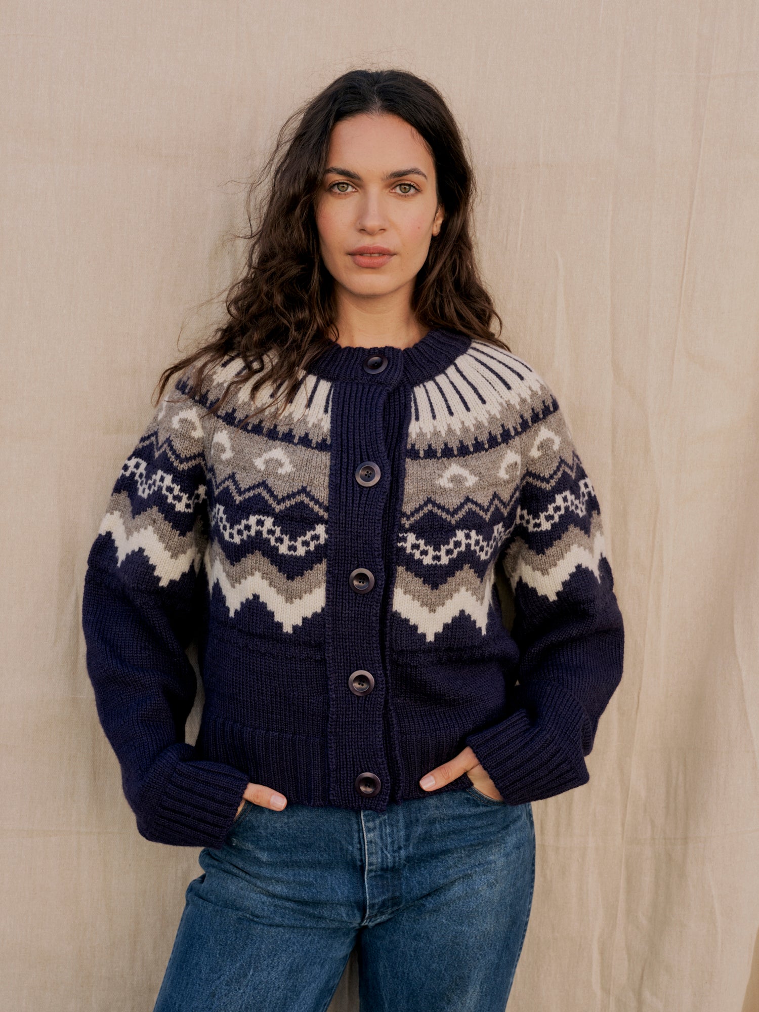 Fleetwood Cardigan Damson Mist & Ecru