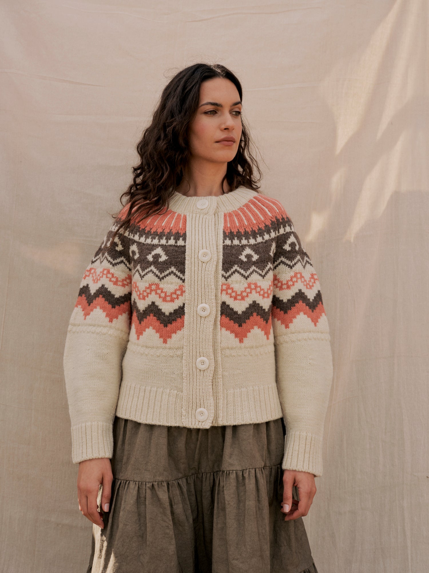 Fleetwood Cardigan Ecru Shrimp & Loam